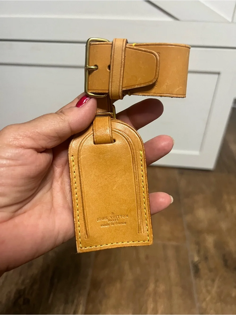 Louis Vuitton Brown/Tan Leather Luggage Tag with Buckle Strap